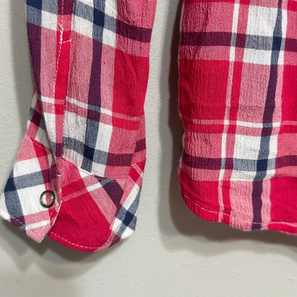 Guess Plaid Pearl Snap Shirt Womens S Red Country Cowgirl‎ Western Rodeo Beaded - Picture 5 of 11